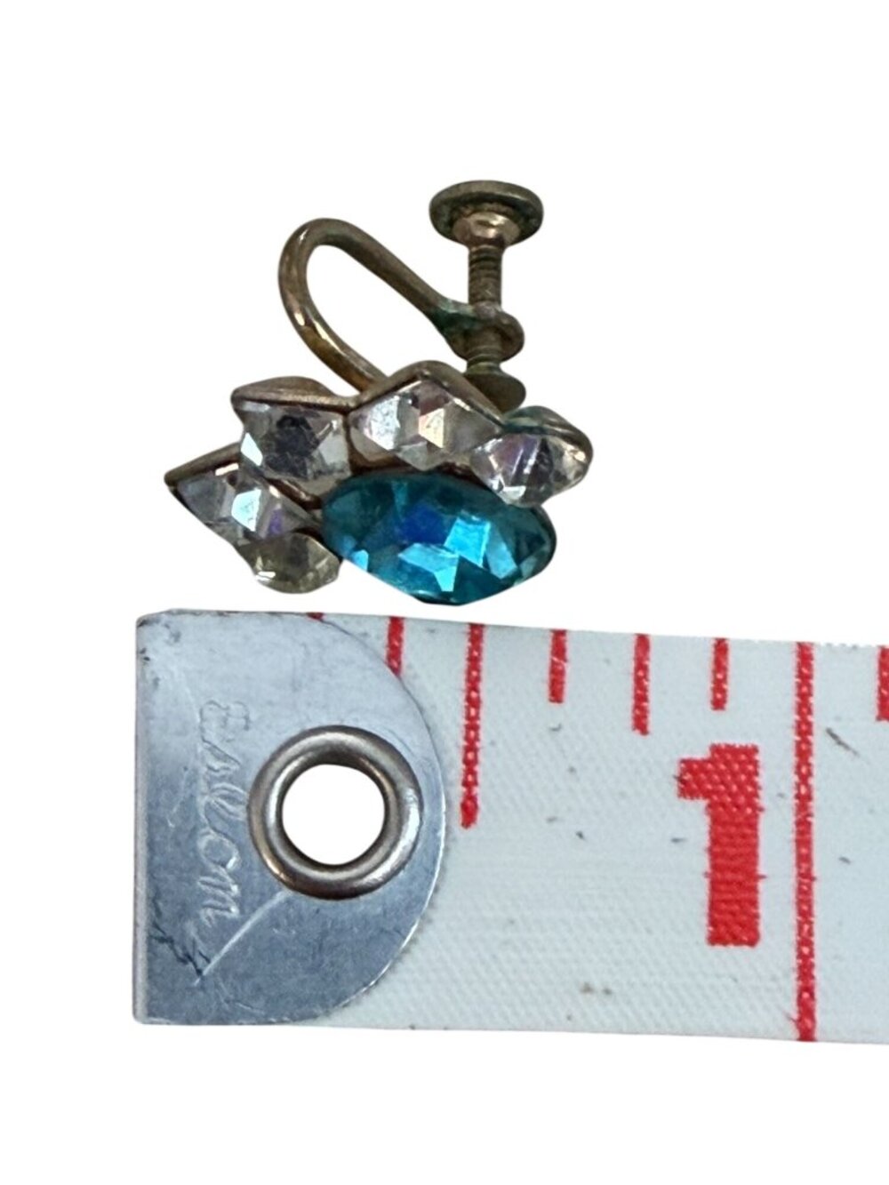 Vintage Screw-Back Earrings Blue & Clear Rhinestones Gold-Tone Setting MCM - Picture 6 of 6
